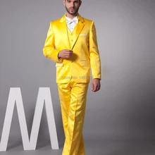 Год Горячая Распродажа 20% скидка очень популярный выполненный на заказ Жених Смокинги пистолет воротник модные желтые мужские свадебные костюмы мужские костюмы