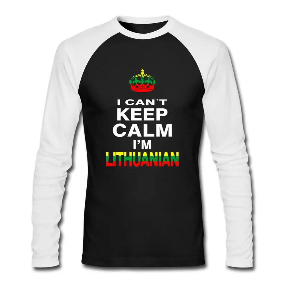Мужские футболки-реглан CAN'T KEEP CALM I'M Литовская кантри флага Забавные футболки на заказ Ваш Текст Футболка - Цвет: black white