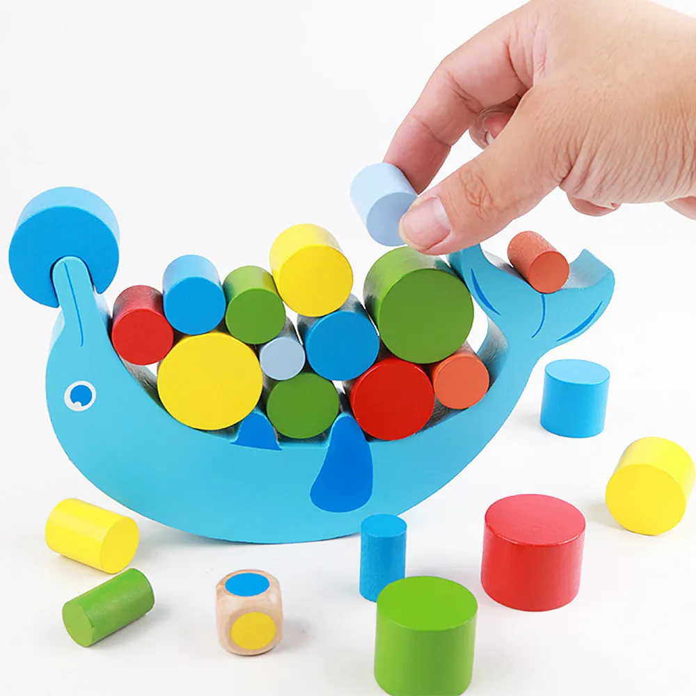 

HINST Balancing Stacked Baby Early Learning Toy Dolphin Balance Colorful Early Development Wood Blocks Toys L1227