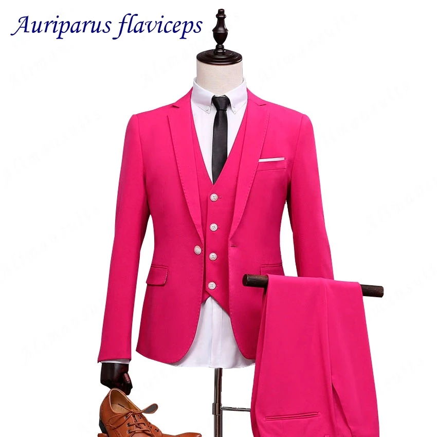 2018 New One Button Rose Suit Man Slim single Breasted Wedding Groom ...