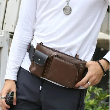 

BULLCAPTAIN Multi-function personal genuine leather pockets sports riding cowhide cashier change one shoulder slung sports bag