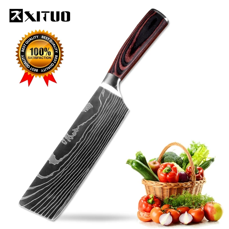 XITUO 7''Japan Santoku нож шеф повара из прочной нержавеющей стали, имитирующий дамасский узор, нож для овощей, удобная ручка