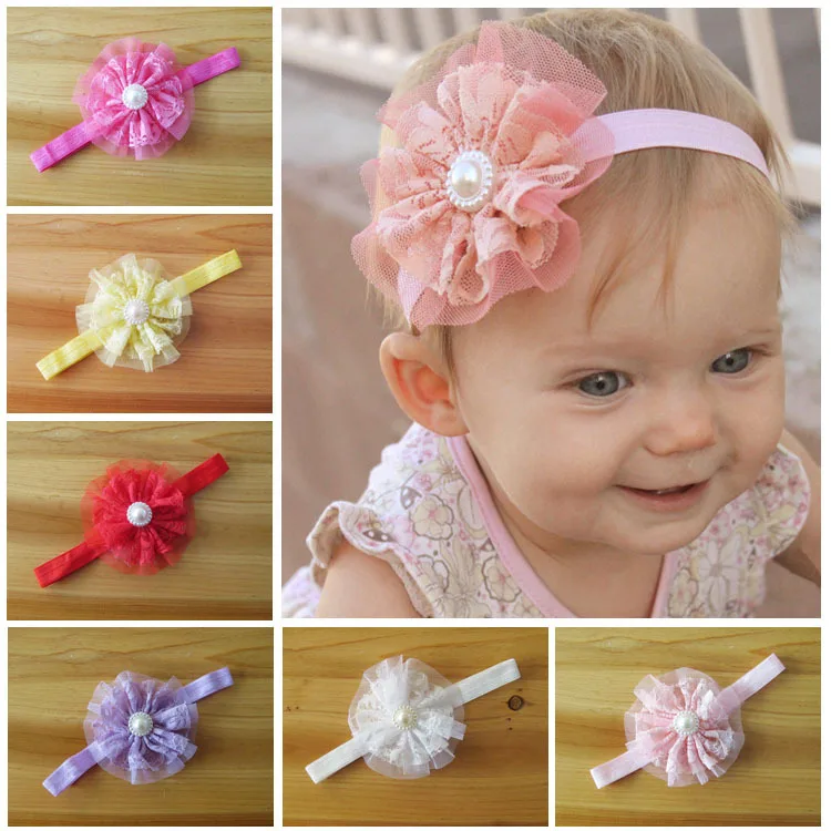 10pcs/lot Children Hair Accessories Girls Lace Mesh Flower With
