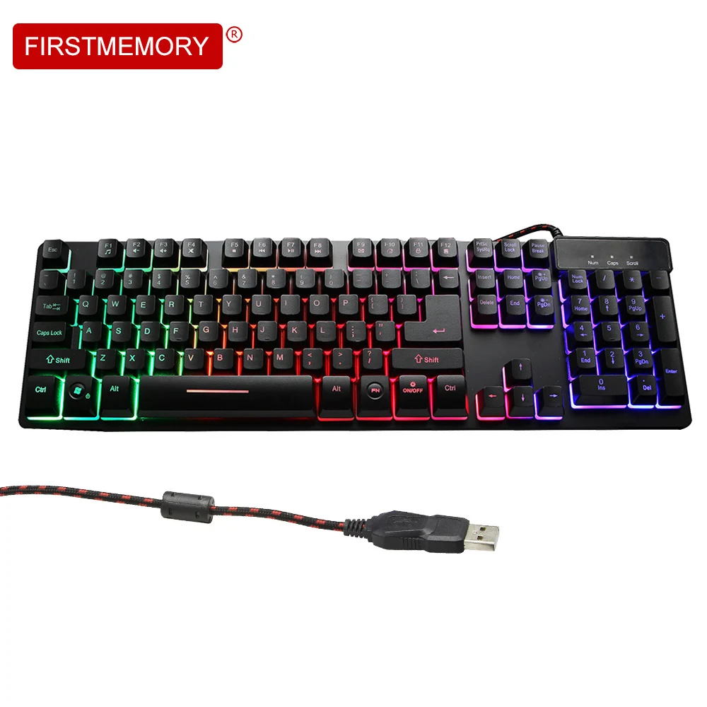 

Firstmemory Wired Gaming Keyboard 104 Keys With Colorful Backlight Ergonomic Gamer Keyboard English For PC Computer Hot Sale