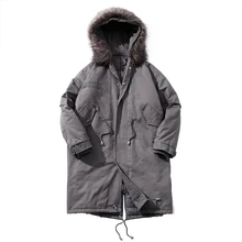 Новинка, зимнее Мужское пальто, хлопковая куртка, X-long, утолщенная, с капюшоном, хлопок, парка, большой шерстяной воротник, хлопок, ватник, теплая куртка