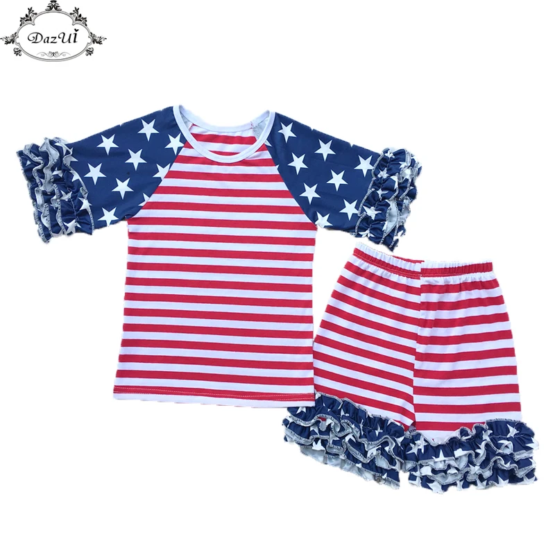 4th of July Baby Girls Clothing Set Icing Girls Tees Ruffle Short Girls