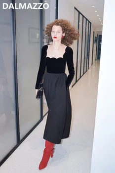 

Womans Noble Elegant Black Velvet Party Long Dresses 2019 Spring Newest High-end luxury Design Women Long Sleeve Dress Vestidos