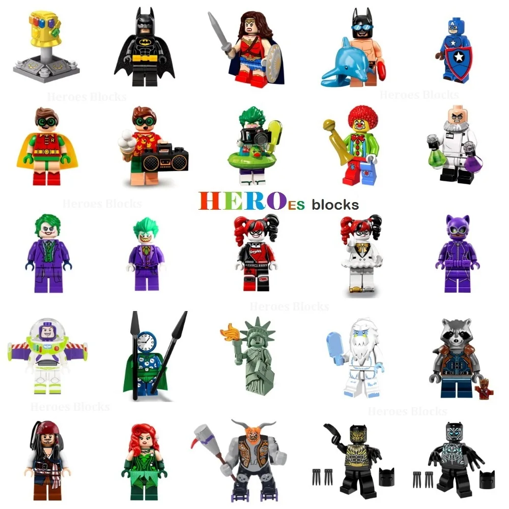 

Super Heroes Building Blocks Joker batman wonder robin Jack Sparrow Thanos Infinity Gauntlet Figure Bricks Toy Compatible Legoed