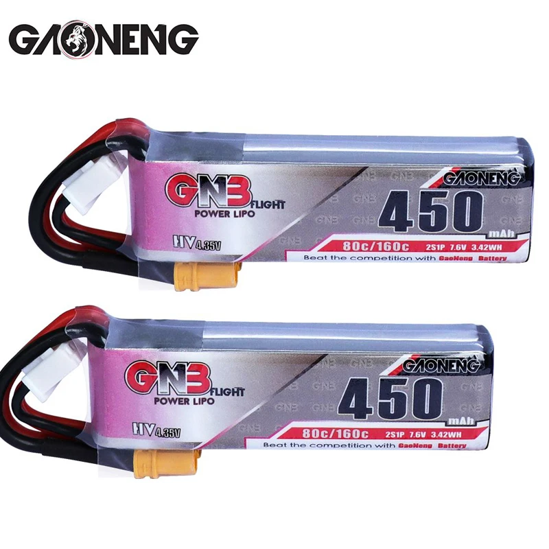 

2PCS GaoNeng 450mAh 2S 7.6V 80C/160C Slender LiHV battery with XT30 Plug for Eachine FPV Racing Drone RC Quadcopter parts