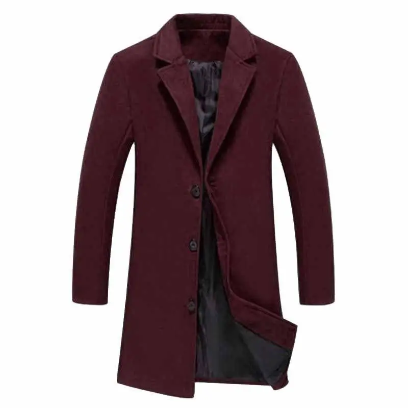 Мужская повседневная шерстяная верхняя одежда в британском стиле, длинное пальто, куртка, Тренч, зимняя теплая одежда - Цвет: Красный