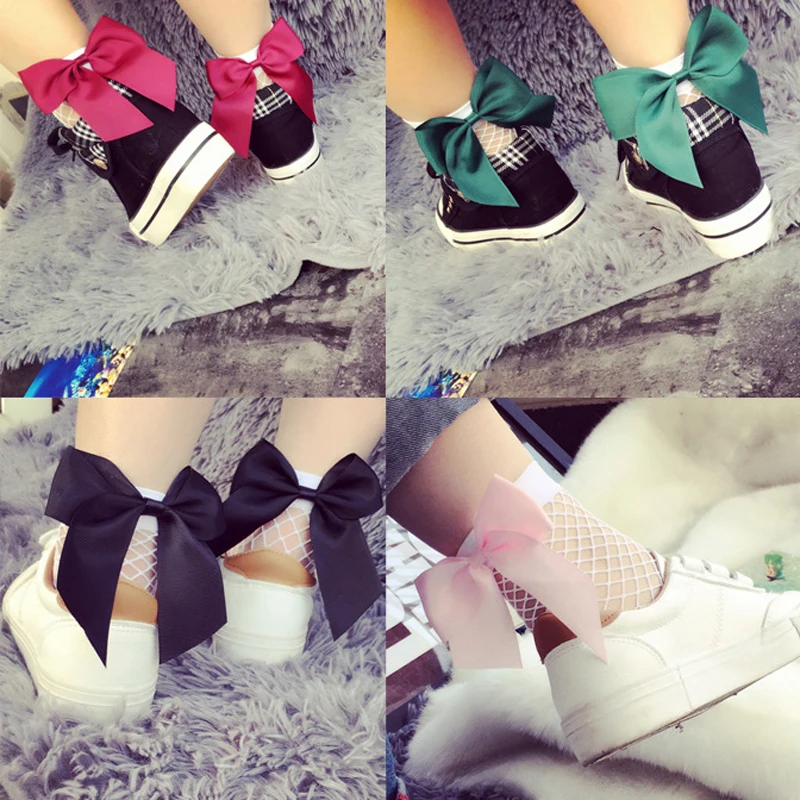 600 пара/лот Для женщин Harajuku черные дышащие бантом ажурные носки пикантные сетчатые носки женские с бантом для девочек носки