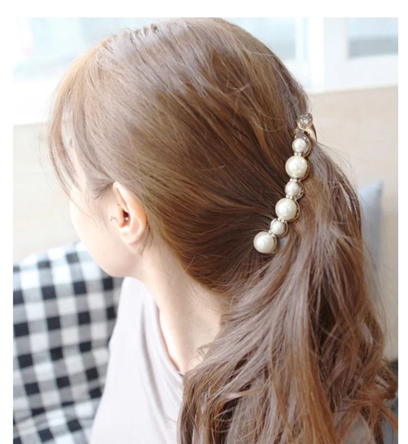 New 1Pc Simulated Pearls Hairpins Hair Clips Jewelry Banana Clips Headwear Accessories Women Hairgrips Girl Ponytail Barrettes