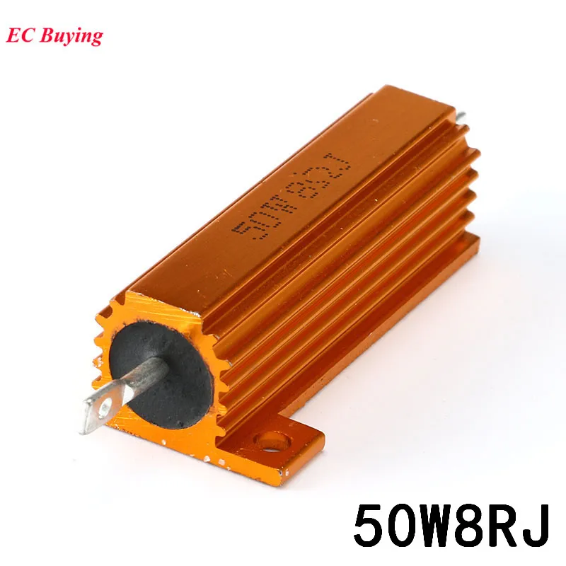 5Pcs RX24 50W 8R Heat Sink Metal Aluminum Case Resistor Golden High