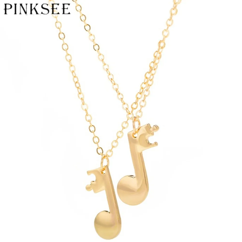 PINKSEE 1 Pair Note Musical Note Pendant Necklace Link Chain Couple