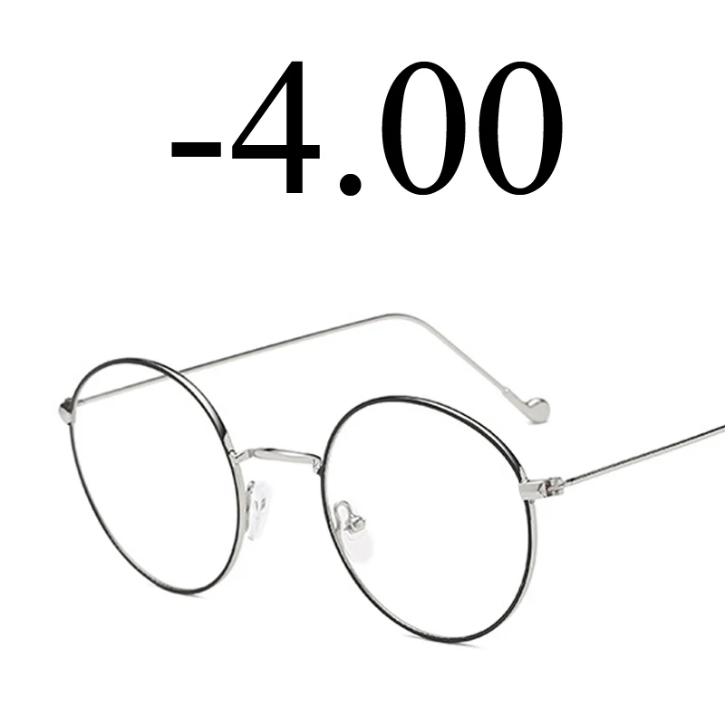 Iboode очки для близорукости, женские, мужские, ретро, металлическая круглая оправа, близорукие оптические очки, близорукие Oculos-0,5, 1,5, 2,5, 3,0, 4,0 - Цвет оправы: Black Silver -4.0