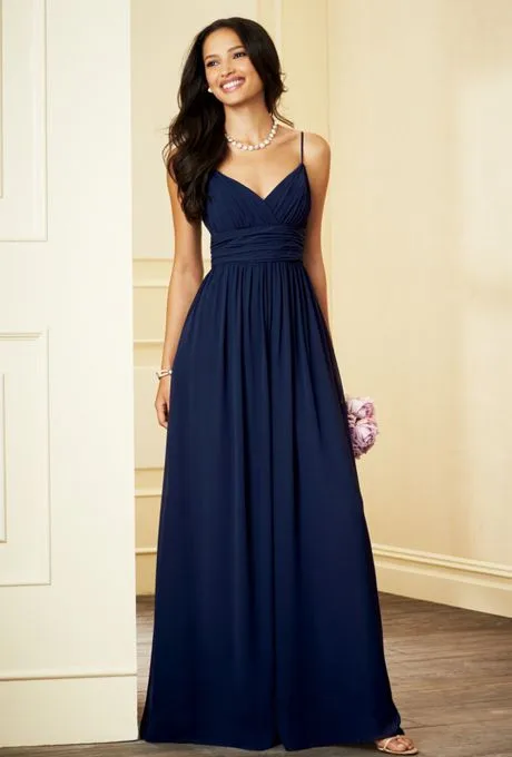 

New elegant navy blue long Bridesmaid Dresses 2019 beautiflu v neck spaghetti strap women formal guest dress for wedding party