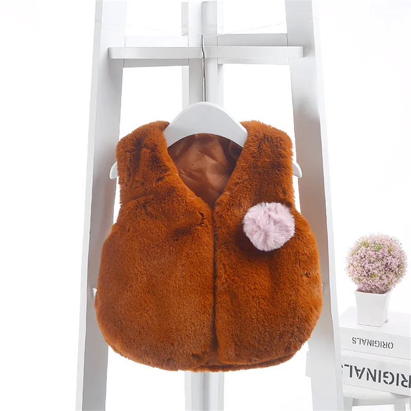 

New children thicken clothes fur ball baby girls winter vest kids Artificial Fur Waistcoats warmly clothing sleeveless