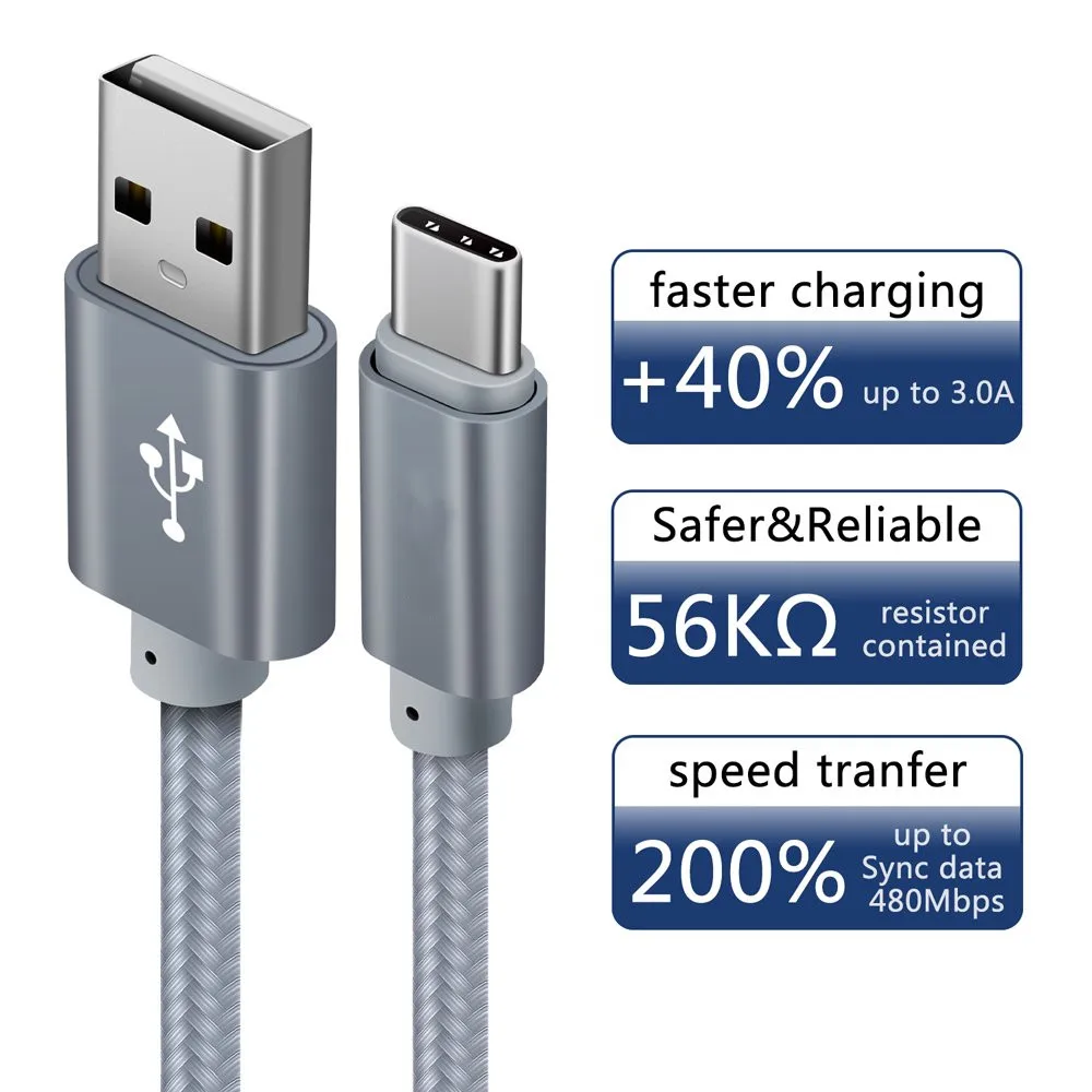

USB Type C Charger Cable Nylon Braided Fast Charging Sync Cord For Samsung Galaxy S8 S8+ S8 Active/Note FE/C5 C7 C9 Pro/Note 7