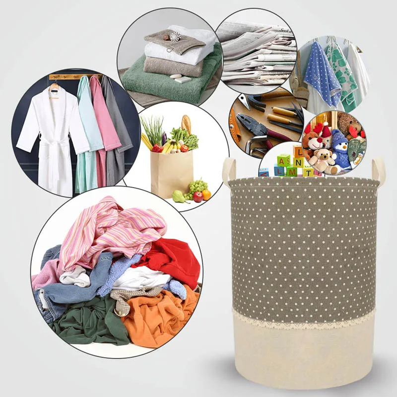 

3 Sizes The Beam Port Linen Multi-function Handle Stackable Storage Barrel Laundry Basket Toy Storage Box