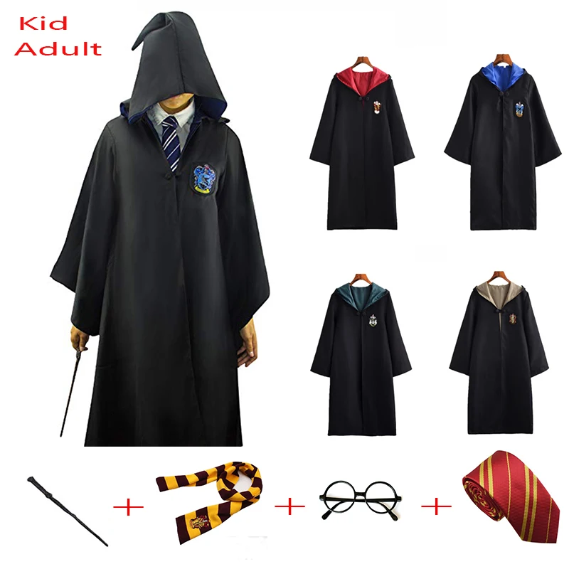 

Halloween cloak Gryffindor Slytherin Ravenclaw Hufflepuff Robe Cosplay Costumes for Kids Adults for potter costume