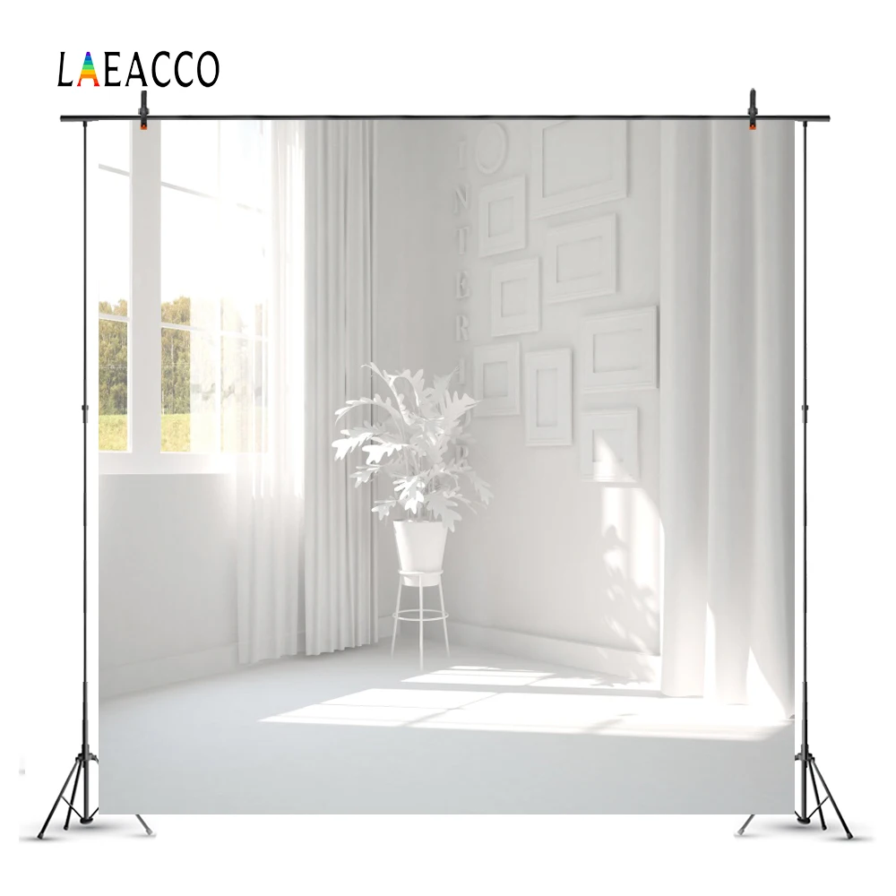 Laeacco комната интерьер фотографии фоны Белый дом окно занавеска солнце растения
