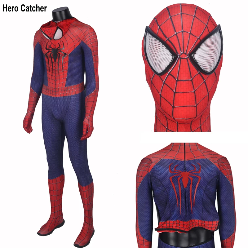 Hero Catcher High Quality Custom Made Amazing Spiderman Costume Adult Spandex Spiderman Suit With 3D Spider Hero Catcher High Quality Custom Made Amazing Spiderman Costume Adult Spandex Spiderman Suit With 3D Spider