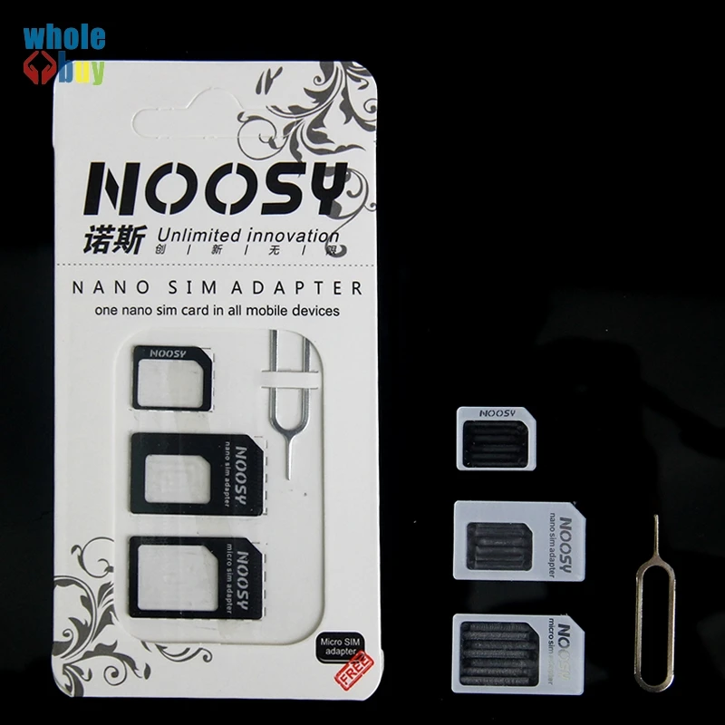 500 компл./лот высокого качества 4 в 1 Noosy Nano Micro Sim карта адаптер Извлечение Pin для Iphone samsung huawei Xiaomi с розничной коробкой