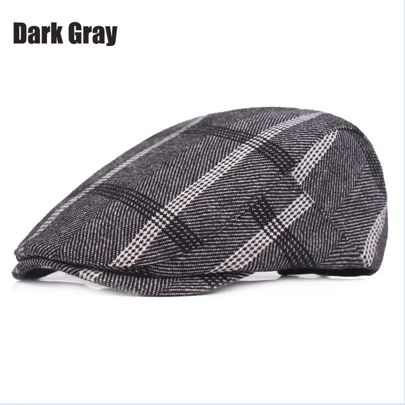 RoxCober, Мужская кепка, газетные Шапки, береты, британский западный стиль, хлопок, продвинутый, плоская кепка, плюща, Классическая, винтажная, полосатая кепка, берет - Цвет: Dark Gray