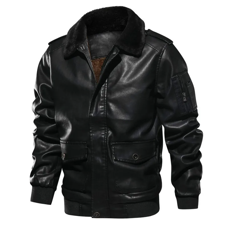 

Men's PU Jacket Bomber Leather Coat Winter Warm Thick Velvet Male Faux Motorcycle Jackets Mens Brand Clothing