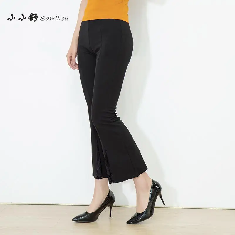 Wsfs černé krajkové elastické pasové odlesky kalhoty kotníkové bandážové kalhoty ženy Široké nohavice kalhoty Pantalones Mujer Femme 2017