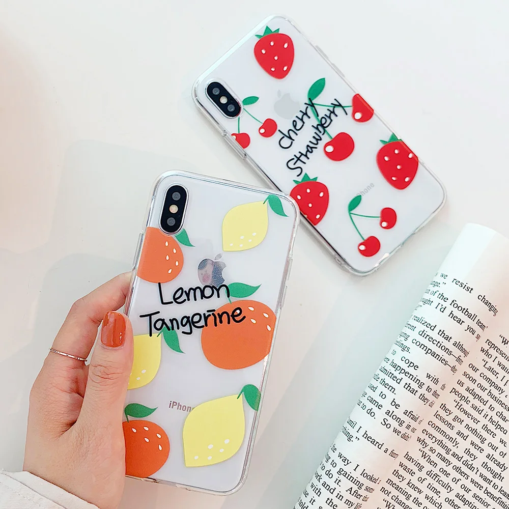 KIPX1106_7_JONSNOW Clear Soft Case For iPhone 6S 7 8 Plus X XR XS Max Delicious Fruit Pattern Ultra-thin Transparent Silicone Back Cover