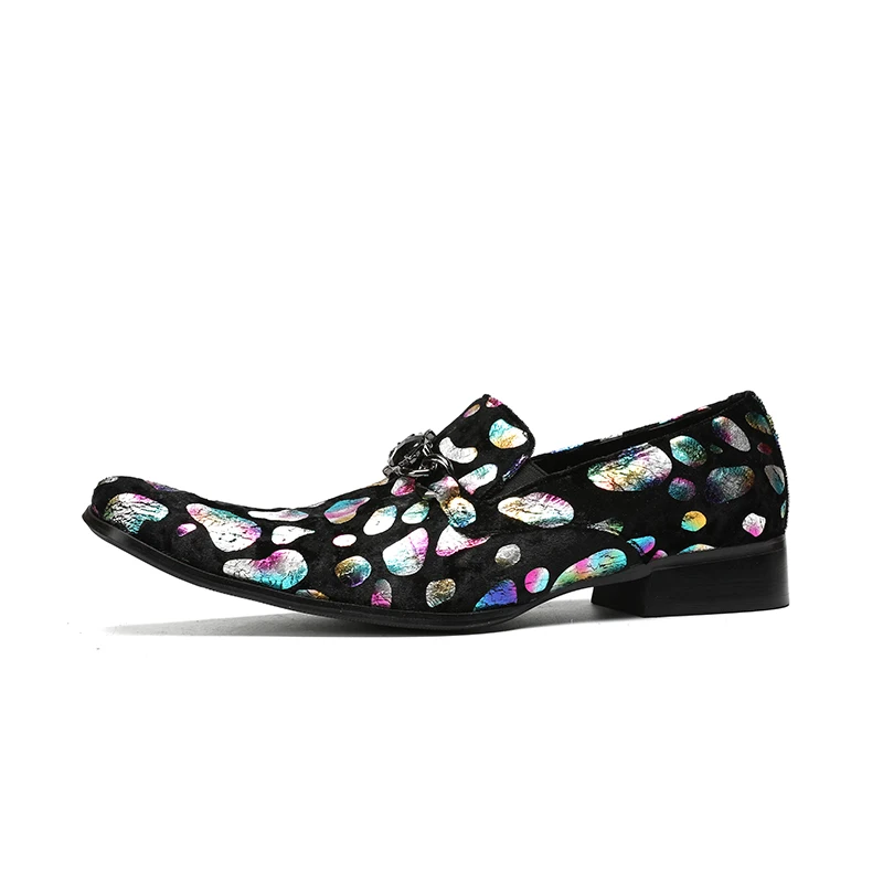 En Cuir Hommes Carré Graffiti Casual Mâle 2018 Show Nouveau Mixte Couleur Toe Robe Arc Véritable Impression Slip Chaussures Sur Gentleman Biseau As EW9DIeH2Y