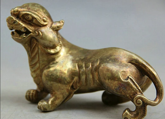 

JP S0524 4.5" Chinese Copper Gild animal Dragon Unicorn Beast Pi Xiu sculpture Statue