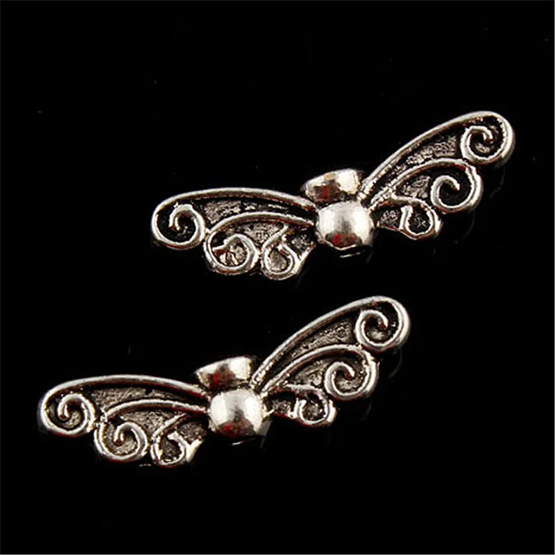 12 x Tibetan Silver A Pair of Angel Wings Double Charm Pendant Jewellery Making