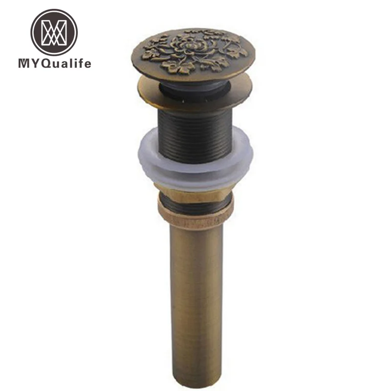 Pаспродажа Бесплатная доставка Античная Латунь вырезать цветок Pop Up бассейна Раковина Drain без перелива