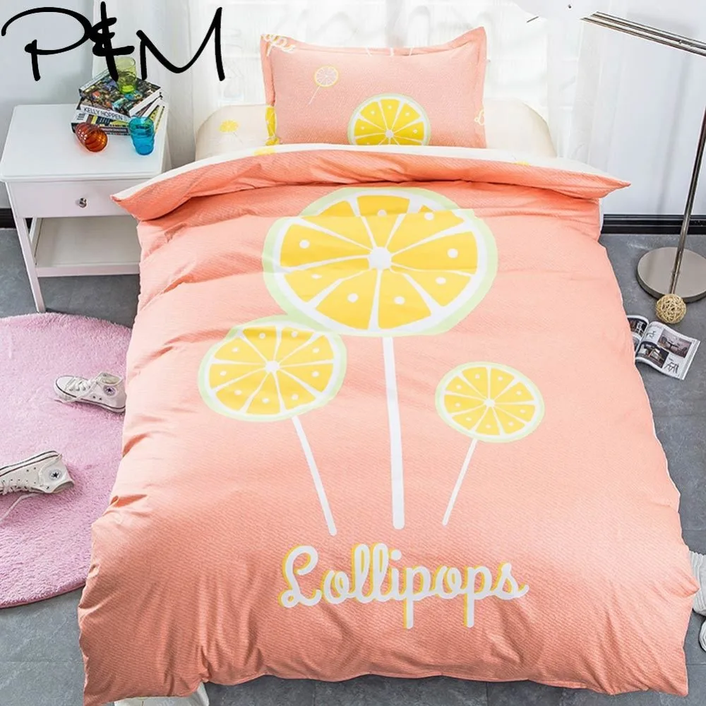 

Papa&Mima Cartoon style 3pcs kids bedding set Lollipop print 100% Cotton twin size duvet cover sets flat sheet pillowcases