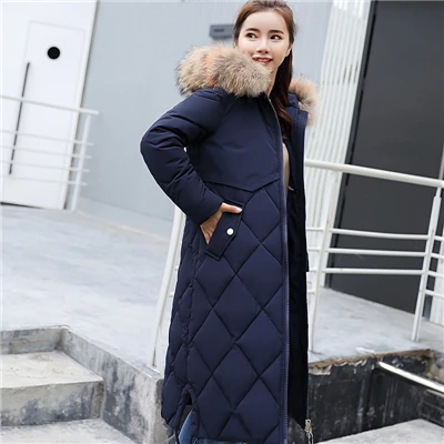 Зимняя куртка женская длинная цветная большая Шуба с капюшоном пальто толстый пуховик Женская куртка на меху пальто тонкое повседневное зимнее женское пальто - Цвет: Deep blue