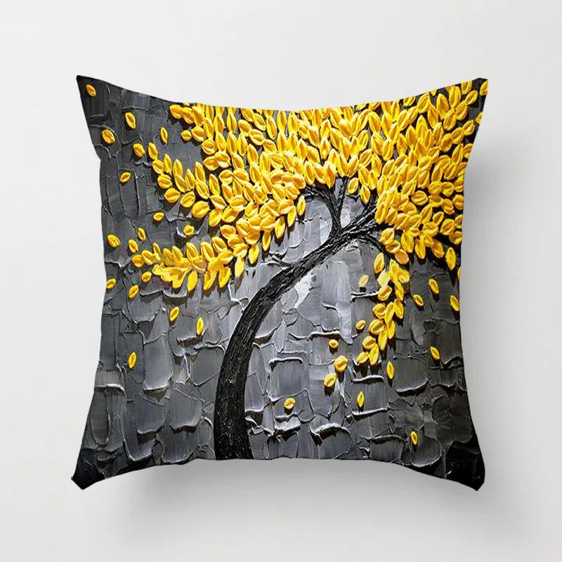 Retro Stereo Pillow Oil Painting Tree Flower Backrest Pillow Case Linen Cushion Throw Decorative - Цвет: 3