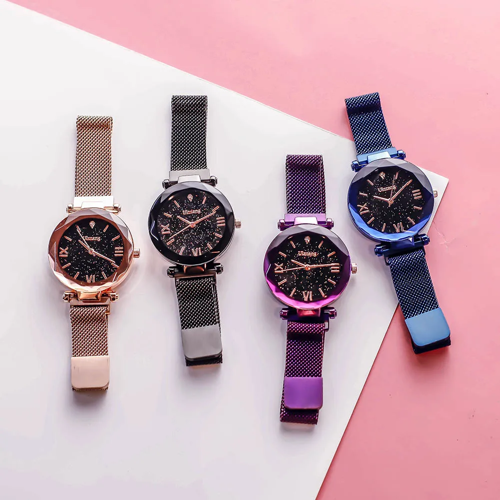 

Women Starry Sky Masonry Watch Magnet Strap Buckle Alloy Belt Watch Birthday Gift AIC88