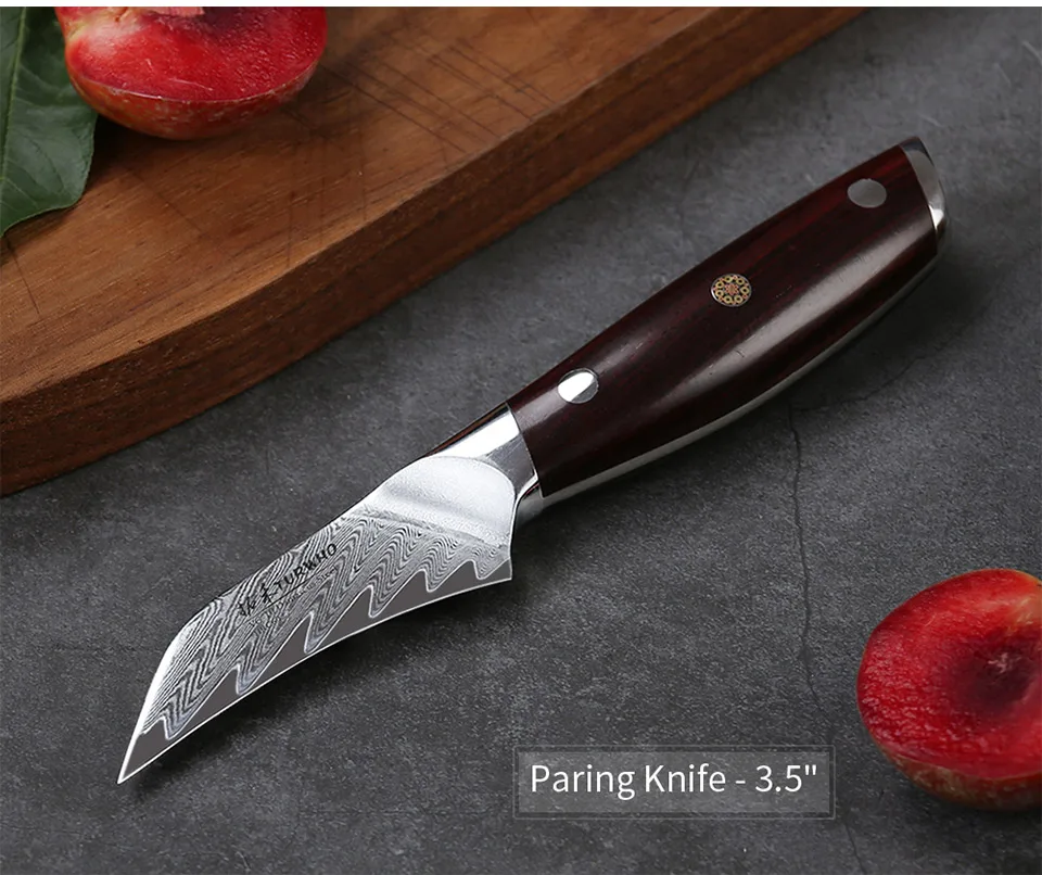 TURWHO 6 шт. Кухня Набор ножей японский Дамаск Нержавеющая сталь шеф-повар Ножи Красная рукоятка из сандалового дерева Кухня Ножи