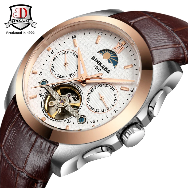 Роскошный модный бренд binkada automatic Tourbillon часы модные новые мужские Авто сапфировые