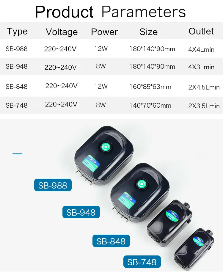SOBO 8 Вт 12 Вт кислородный воздушный насос для аквариума воздушный компрессор для аквариума Регулируемый воздушный поток кислородный насос для рыб 2/4 воздушные розетки