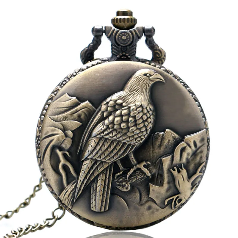 Ретро Eagle Hawk птица карманные часы Сеть кулон Цепочки и ожерелья брелок часы Для женщин Для мужчин Рождественский подарок Reloj De Bolsillo