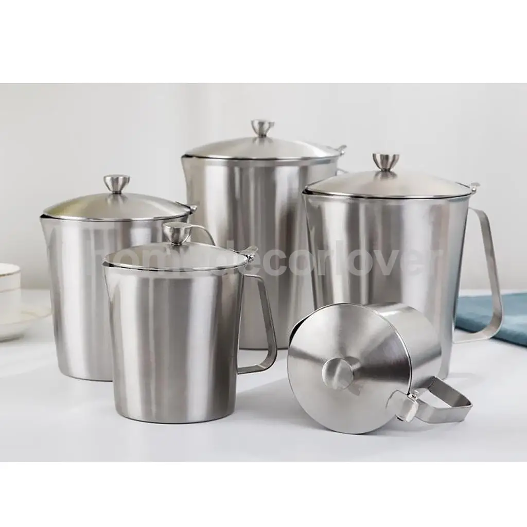 Stainless Steel Coffee Tea Mug Cup with Lid and Graduation with Handle Hot Tea Milk Vacuum Cup 500ml - 2000ml