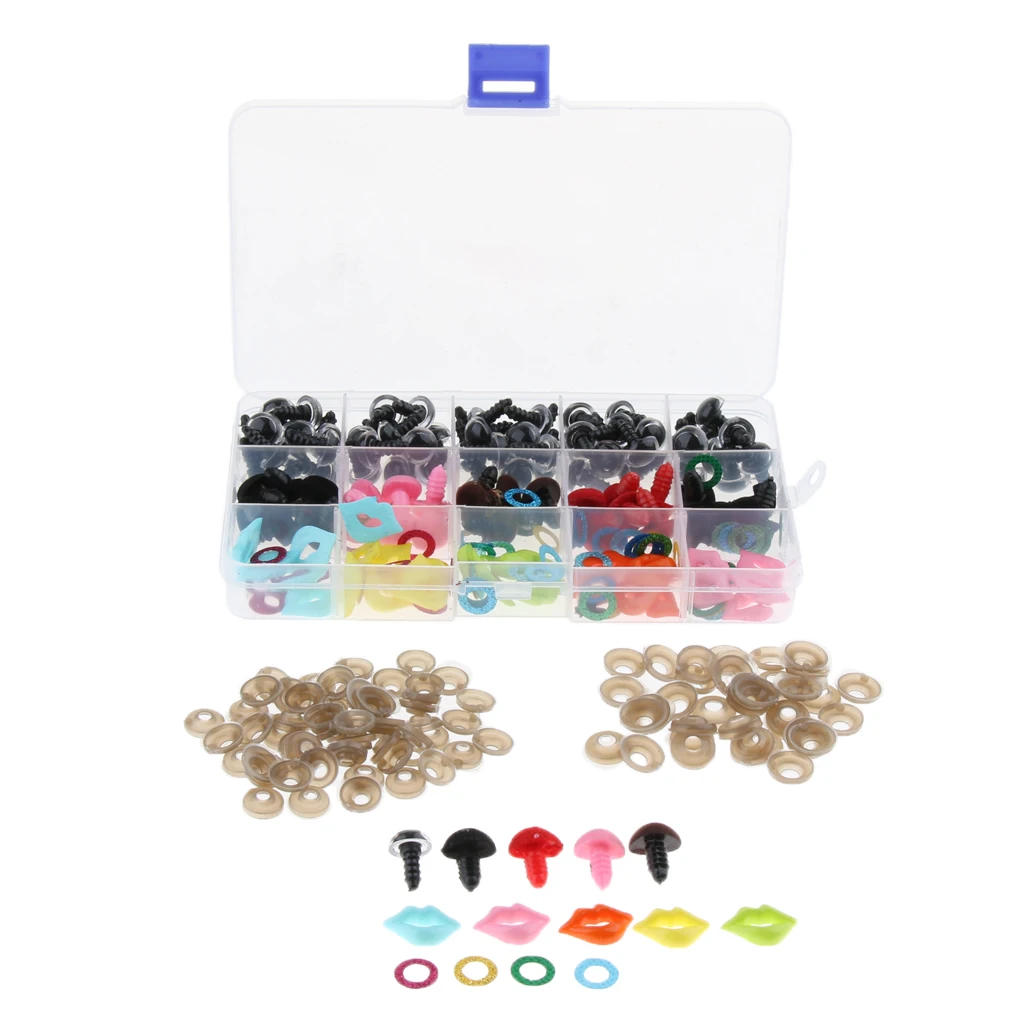 70pcs 12cm Plastic Safety Eyes + Glitter Nonwovens + 35pcs Velvet Noses + 35pcs Mouth + Washers for Soft Stuffed Plush Toy DIY
