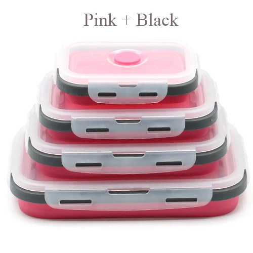 Герметичная коробка для обеда, одноцветная микроволновая печь, экологический ланчбокс для здоровья, кухонная утварь, складные принадлежности для хранения - Цвет: Pink Black