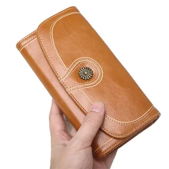 

New Luxury 2019 Long Zipper Female Wallets Purses For Oil Wax Leather Phone Pocekt Clutch Lady Wallet Woman Purse Card Holder