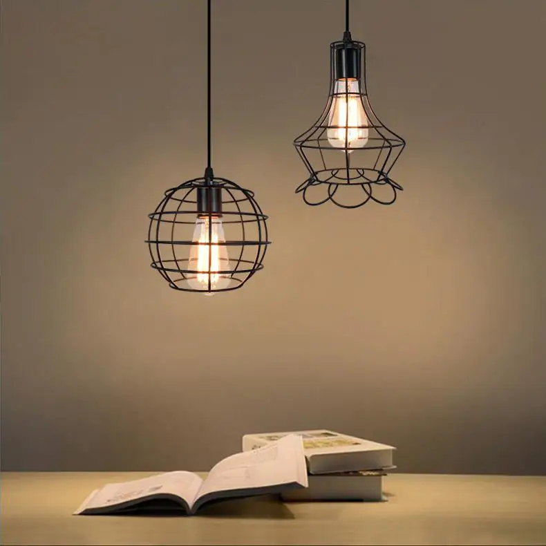 

DSstyles Vintage Iron Art Cage Shape Ceiling Lamp Pendant for Decorative Lighting