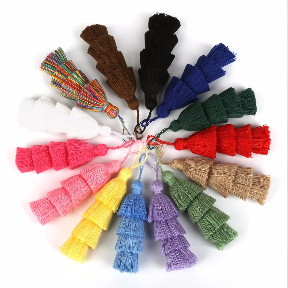

Hot Long 8+2cm Four Multi Layers Good Quality Pure Color Cotton Polyester Tassel Charm Fit DIY Craft Key Chain Jewelry Making