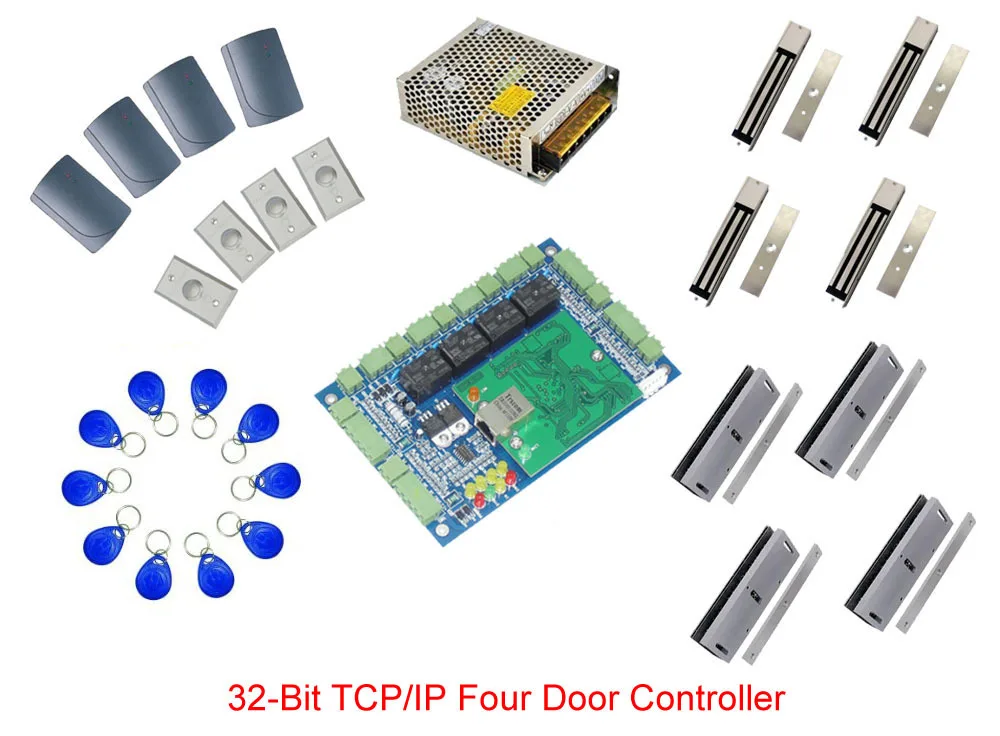 

Free ship by DHL,TCP four door access control+power+280kg magnetic lock+U-shape bracket+reader+exit button+10 key fob,sn:kit-L21